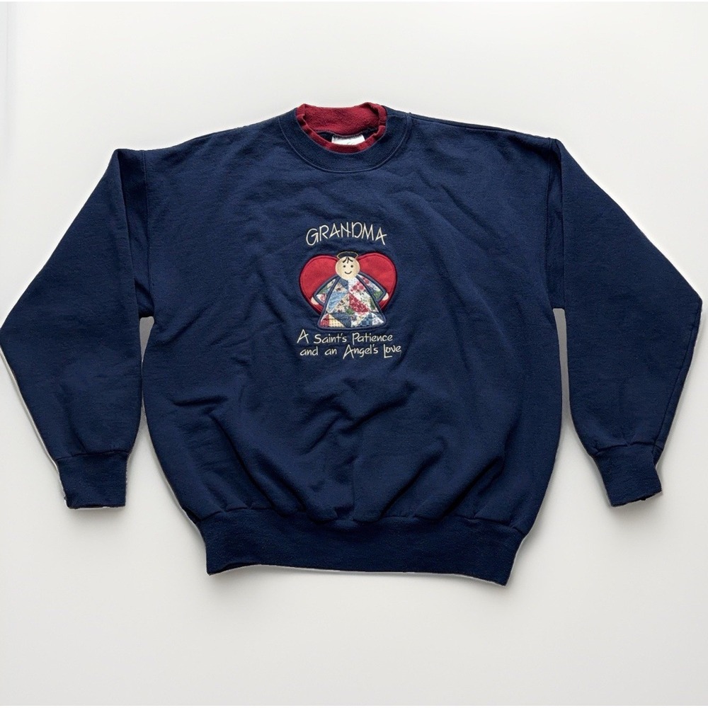 Vtg MC Sportswear L Crewneck Sweatshirt Navy Double Face Grandma Core USA 90s